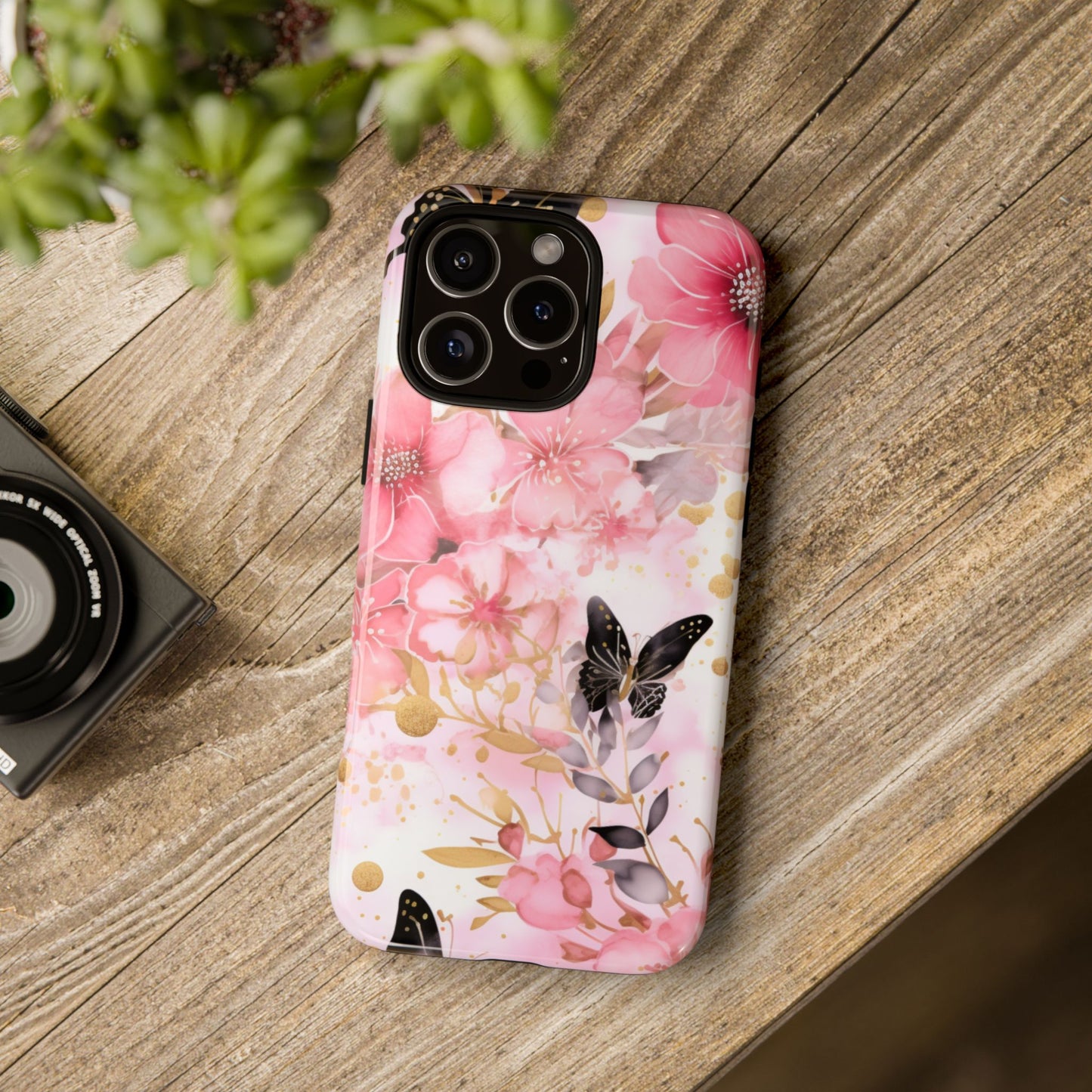 Pink Blossom & Gold Butterfly Mobile Case