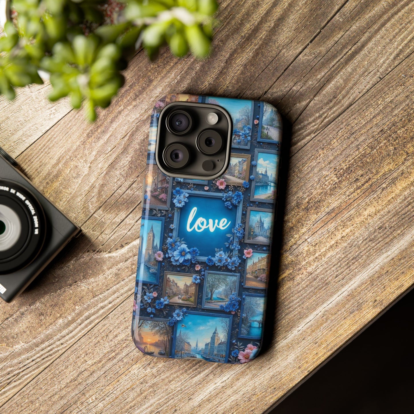Blue Floral Love Frame Phone Case