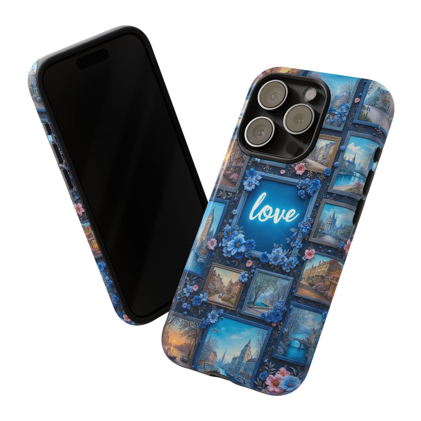 Blue Floral Love Frame Phone Case