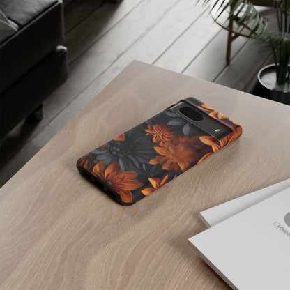 Orange & Black 3D Floral Mobile Case