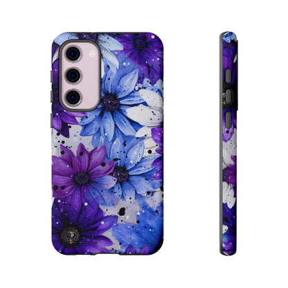 Blue & Purple Floral Splash Mobile Cover – Elegant Artistic Flowers