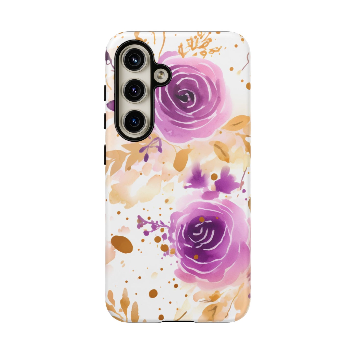 Purple Bloom Watercolor Mobile Case – Artistic Elegance in Gold & Lilac