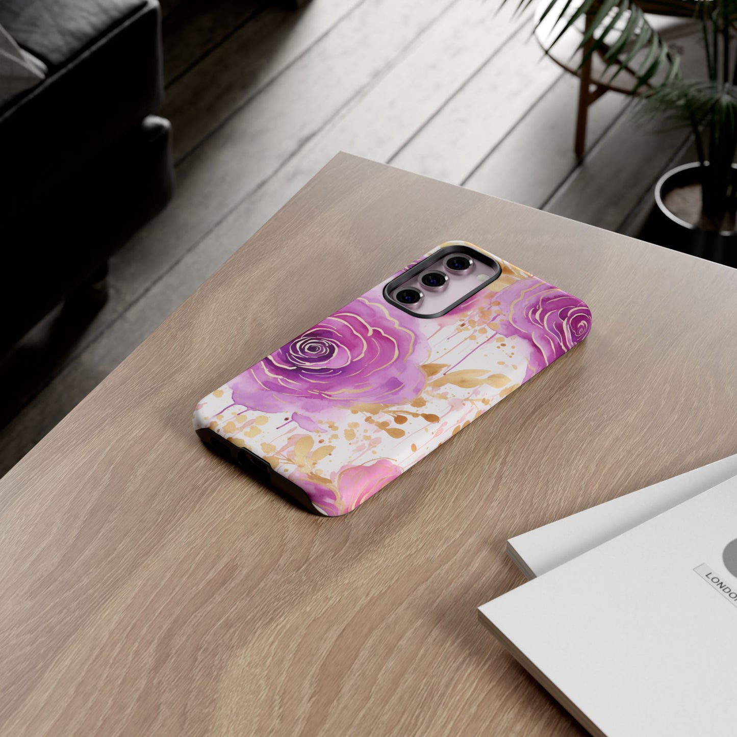 Elegant Purple-Gold Watercolor Rose Mobile Case