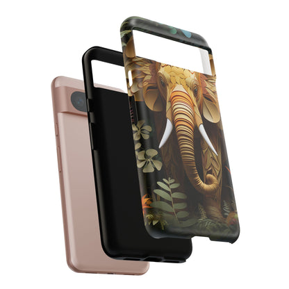 Golden Jungle Elephant Mobile Cover – Intricate Paper Art Design