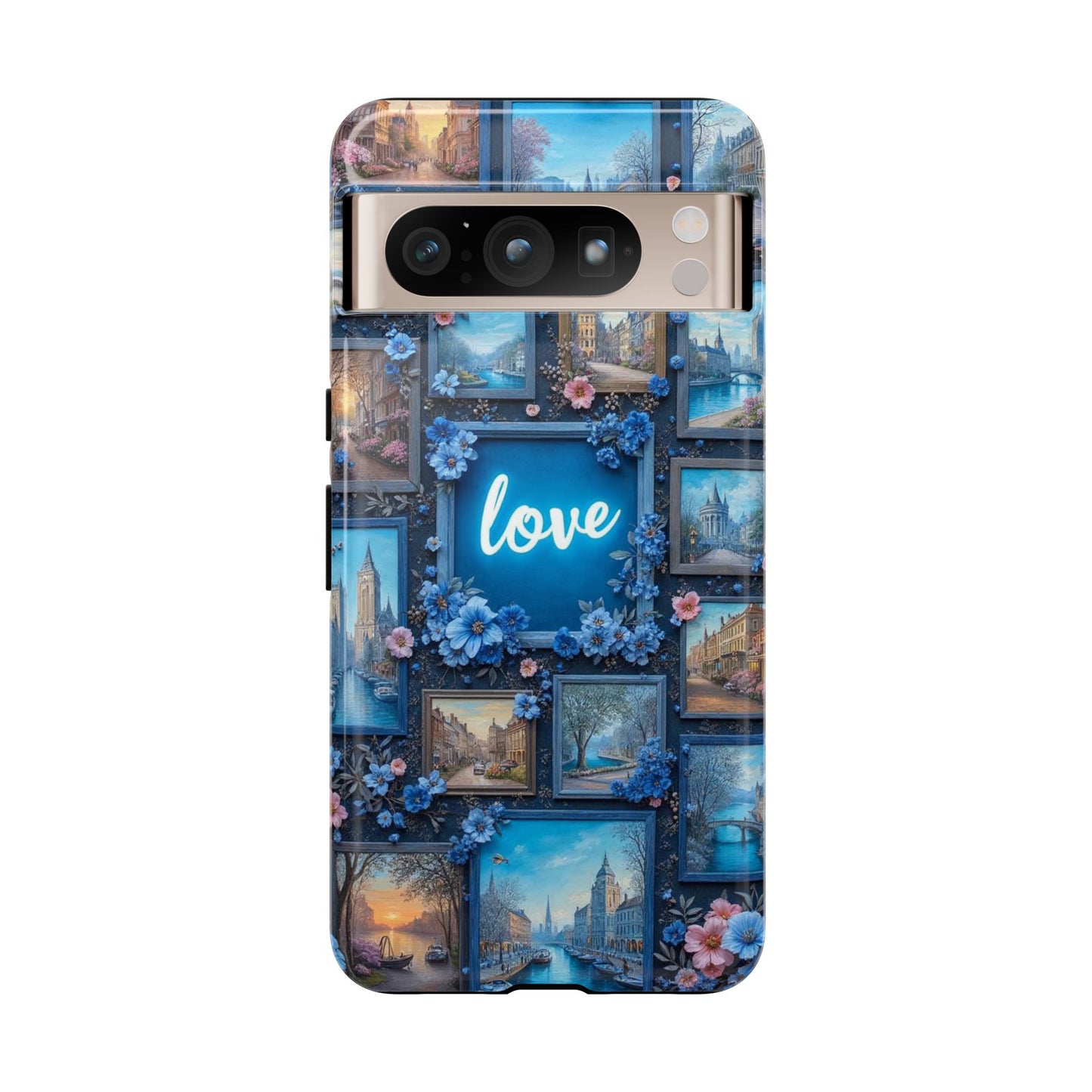 Blue Floral Love Frame Phone Case