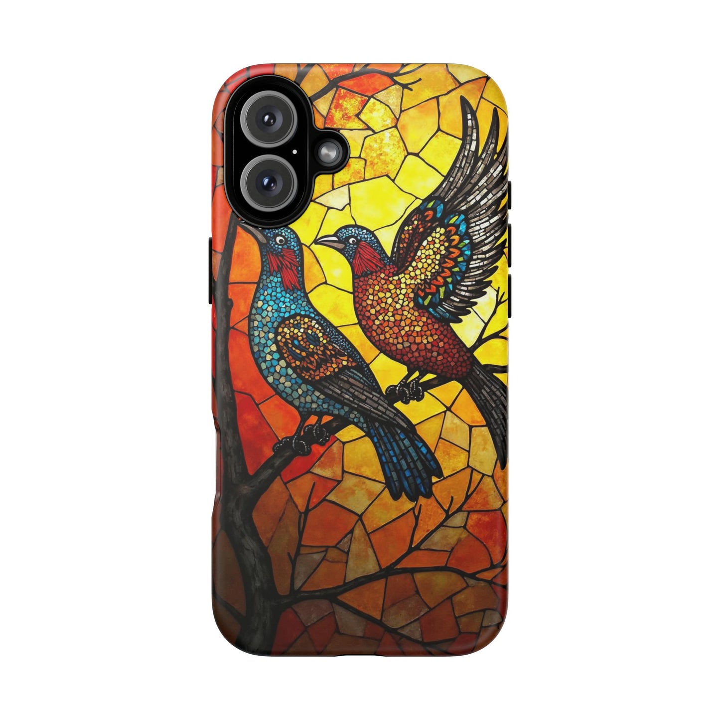 Vibrant Hummingbirds with Stained Glass Charm