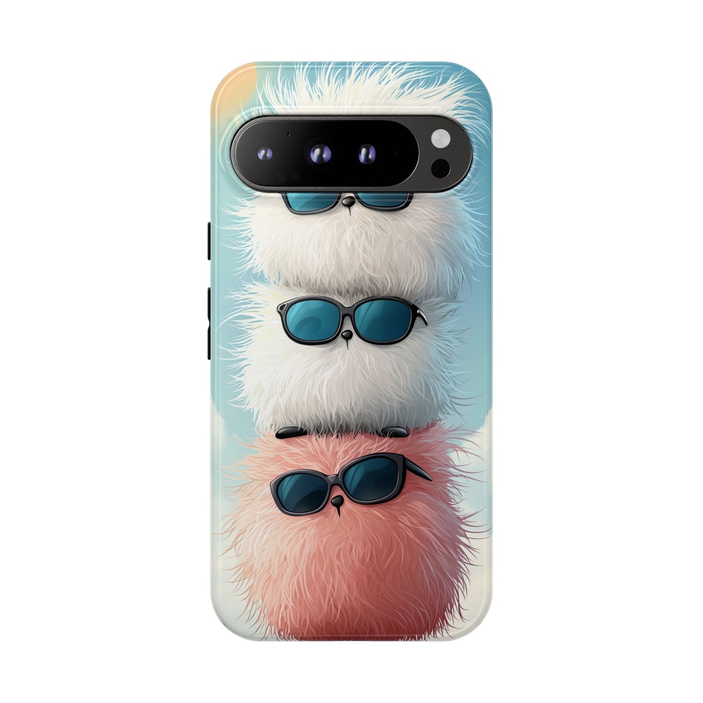 Fluffy Stack Anime Phone Case – Cute Kawaii Furry Creatures with Sunglasses, iPhone, Samsung & Google Pixel Case