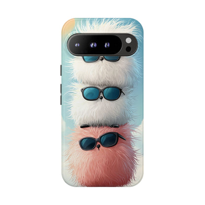 Fluffy Stack Anime Phone Case – Cute Kawaii Furry Creatures with Sunglasses, iPhone, Samsung & Google Pixel Case