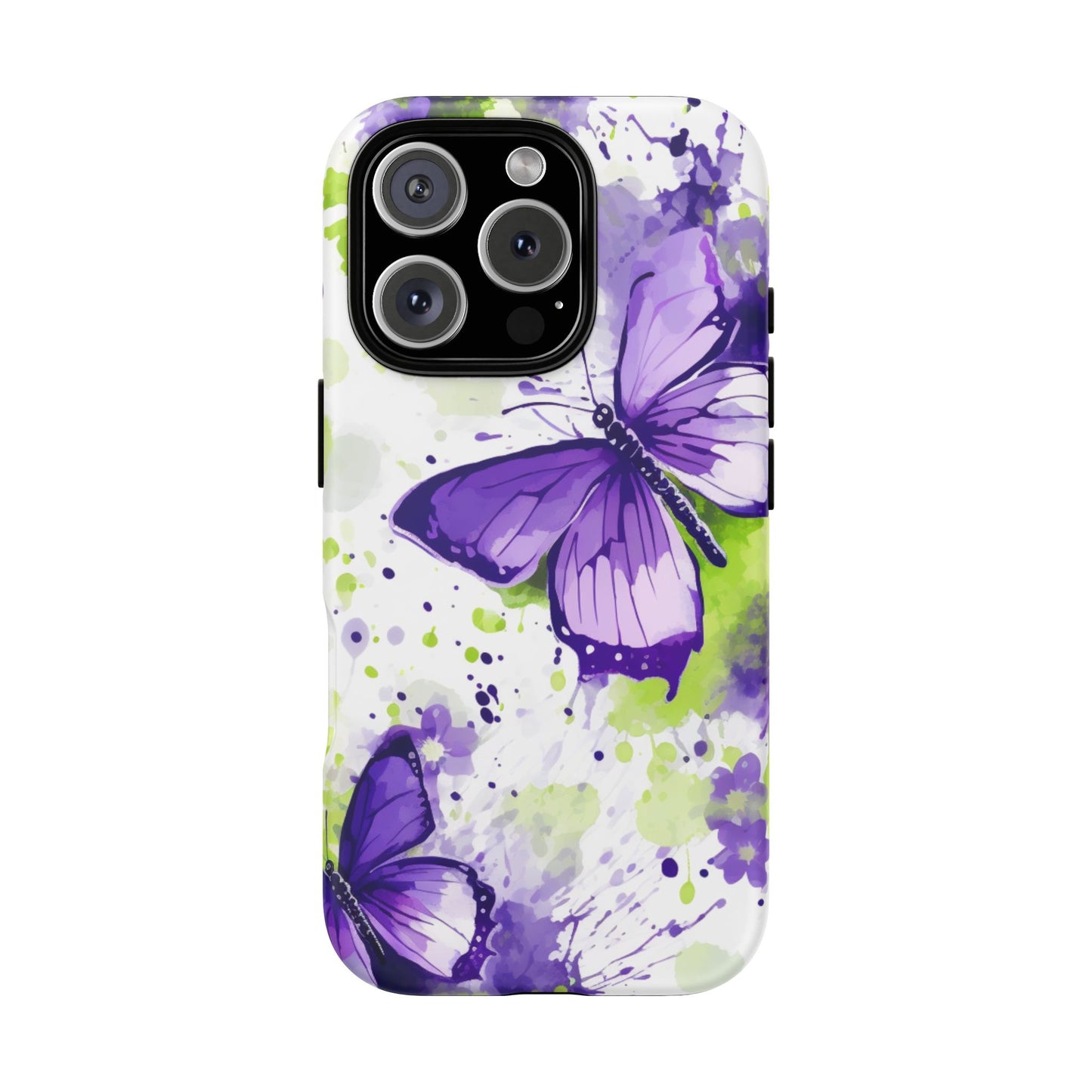 Vibrant Purple Butterfly Splash Mobile Cover – Artistic Green & Violet Aesthetic