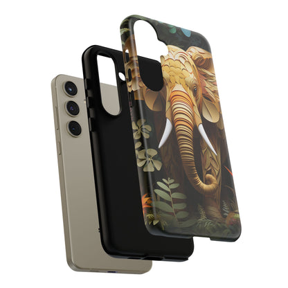 Golden Jungle Elephant Mobile Cover – Intricate Paper Art Design