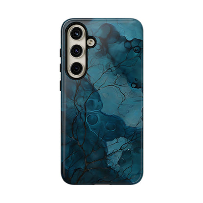 Surreal Abstract Digital Art With Deep Teal And Navy Hues phone case design