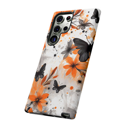 Bold Butterfly & Floral Splash Mobile Cover – Black & Orange Aesthetic