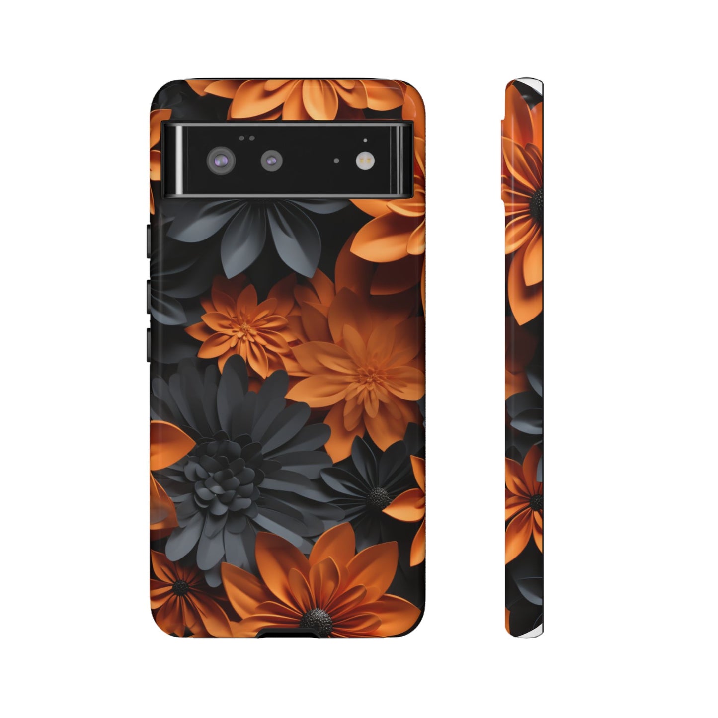 Orange & Black 3D Floral Mobile Case