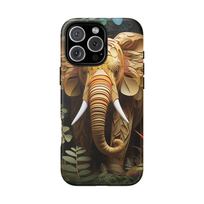 Golden Jungle Elephant Mobile Cover – Intricate Paper Art Design