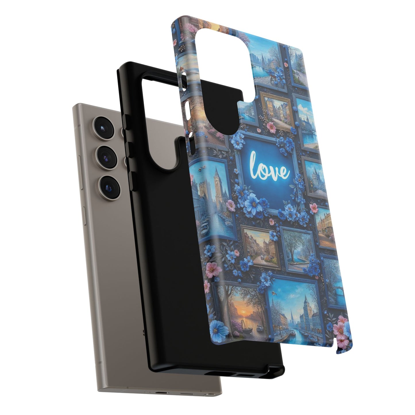 Blue Floral Love Frame Phone Case