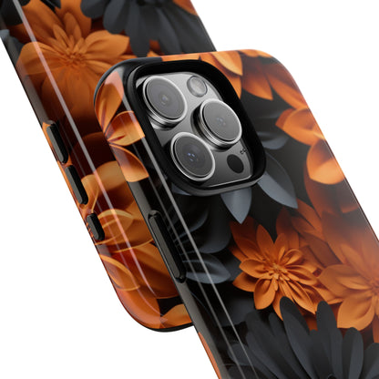 Orange & Black 3D Floral Mobile Case
