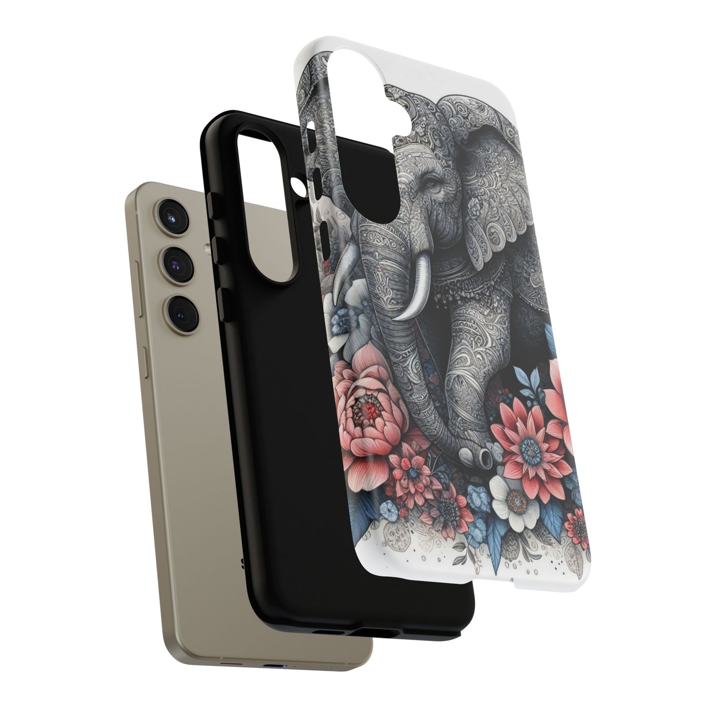 Mandala Elephant Mobile Cover – Elegant Black & White Floral Art