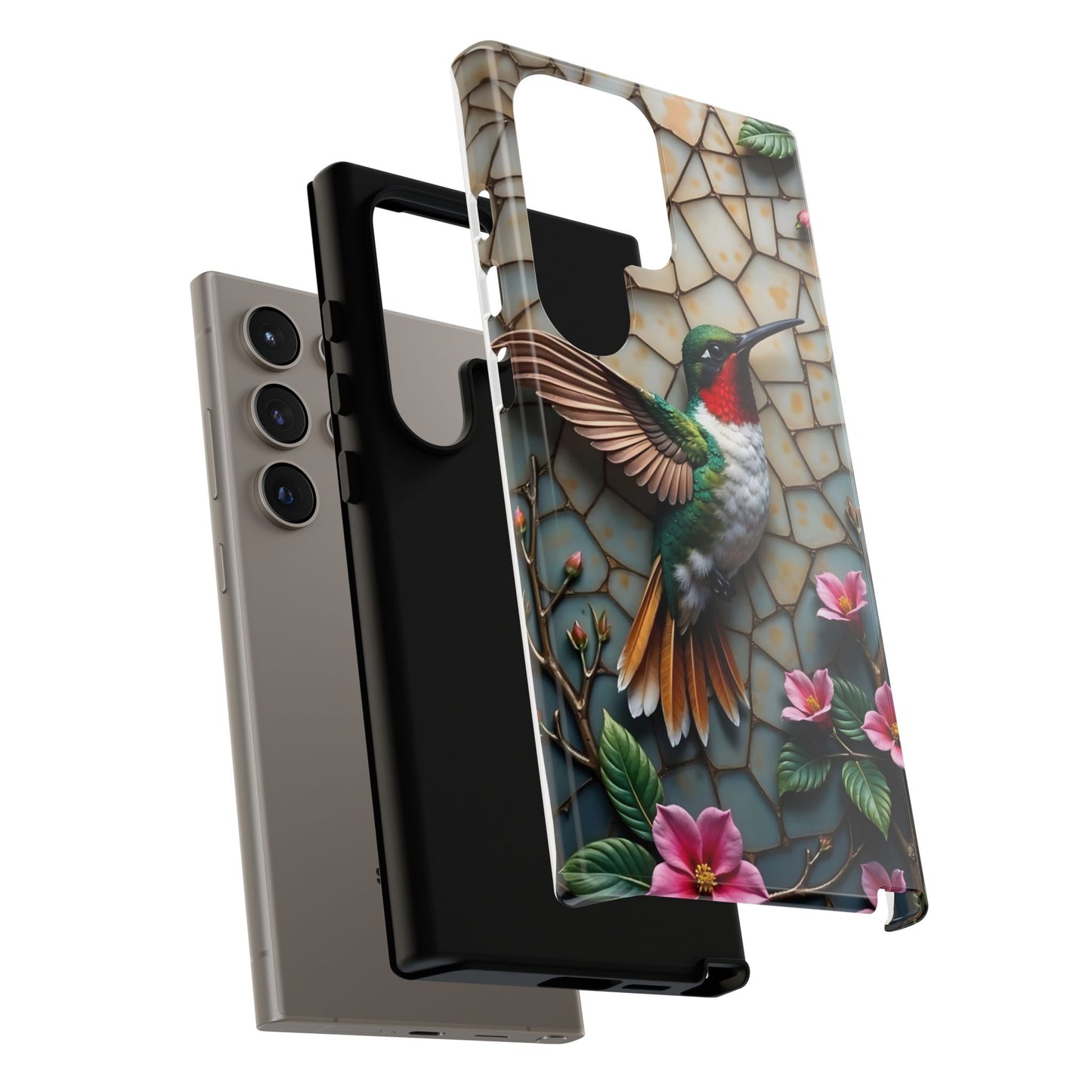 Vivid Hummingbird with Blossoming Branches | Artistic Mosaic Style