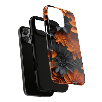 Orange & Black 3D Floral Mobile Case
