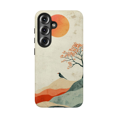Crimson Solitude: A Minimalist Landscape Phone Case for iPhone, Samsung & Pixel