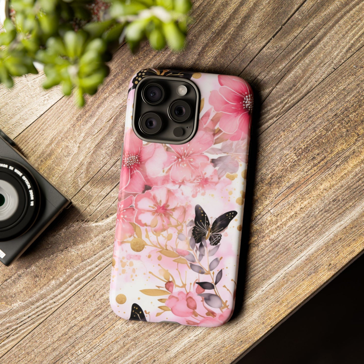 Pink Blossom & Gold Butterfly Mobile Case