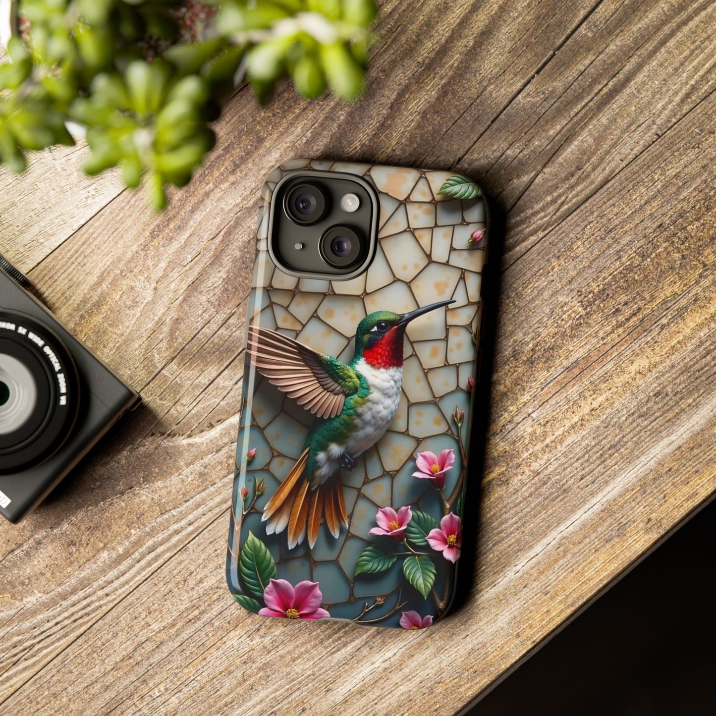 Vivid Hummingbird with Blossoming Branches | Artistic Mosaic Style
