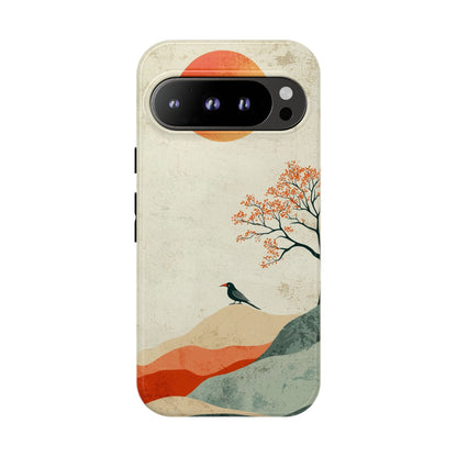 Crimson Solitude: A Minimalist Landscape Phone Case for iPhone, Samsung & Pixel