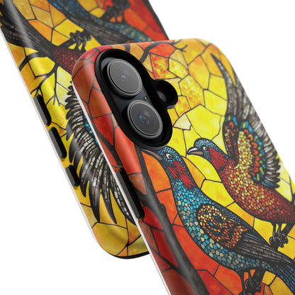 Vibrant Hummingbirds with Stained Glass Charm