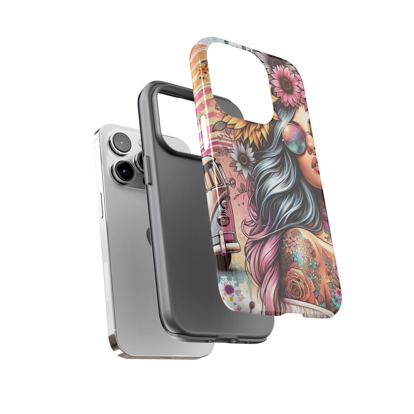 Retro Boho Wanderer – Sunflower Hippie Van Mobile Cover
