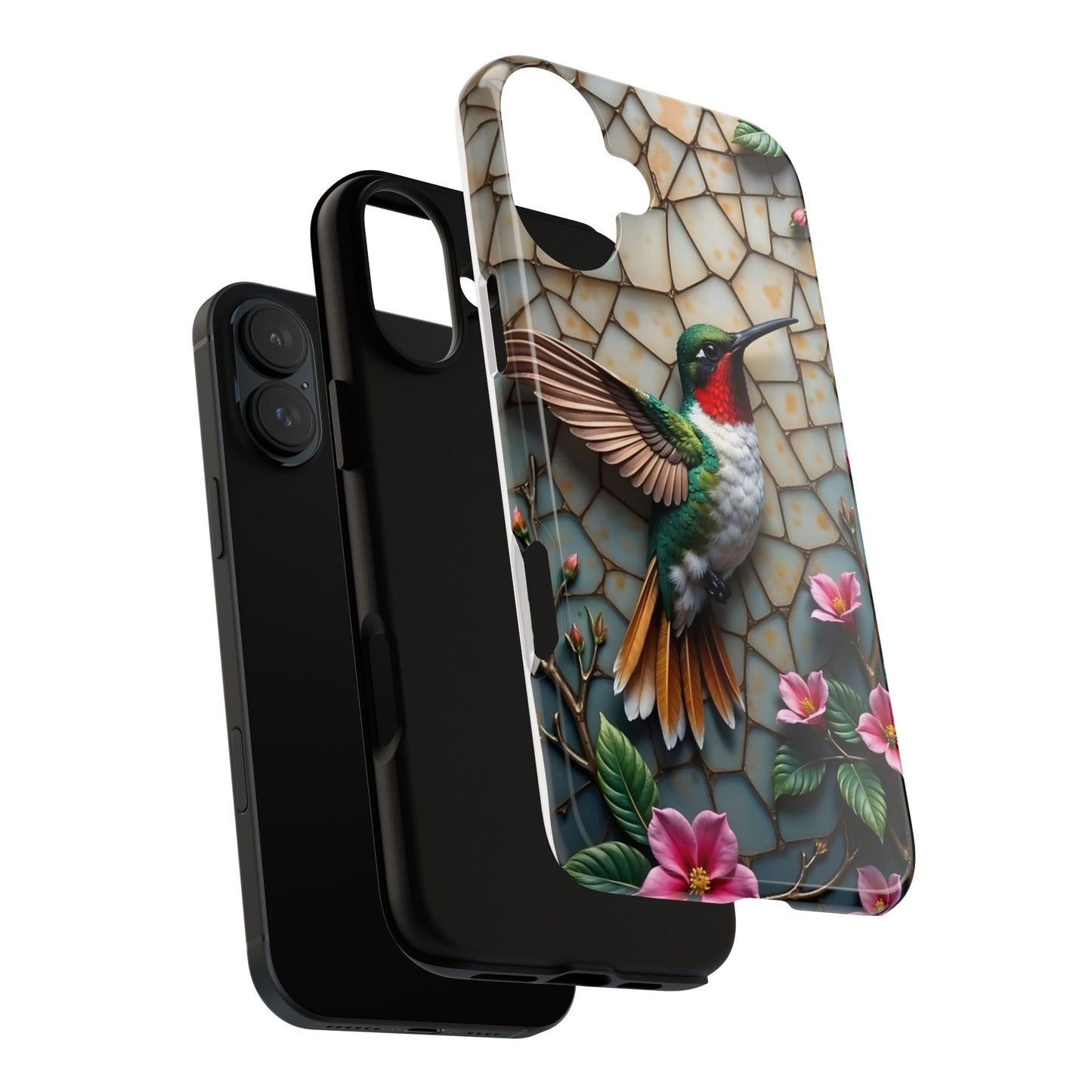 Vivid Hummingbird with Blossoming Branches | Artistic Mosaic Style