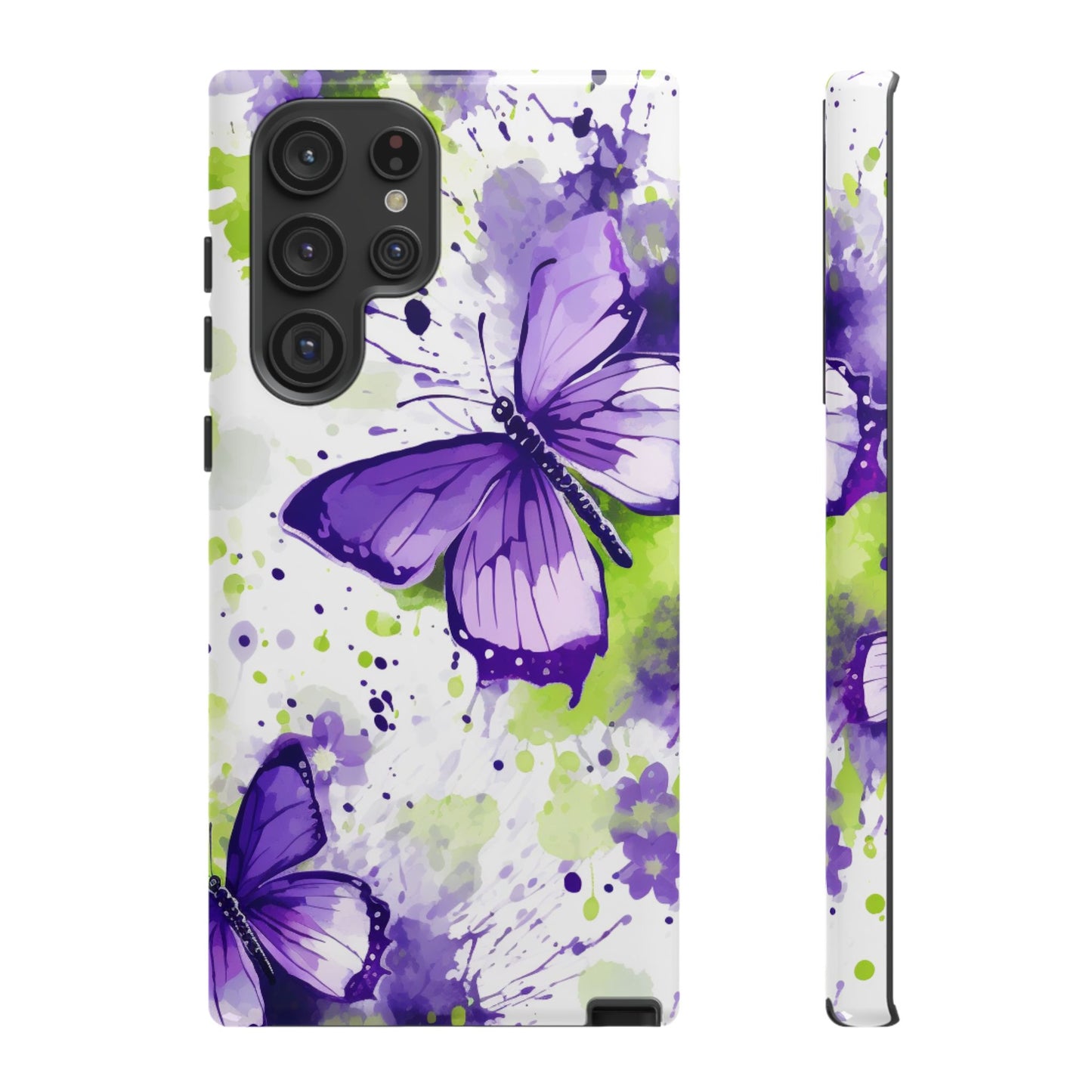 Vibrant Purple Butterfly Splash Mobile Cover – Artistic Green & Violet Aesthetic