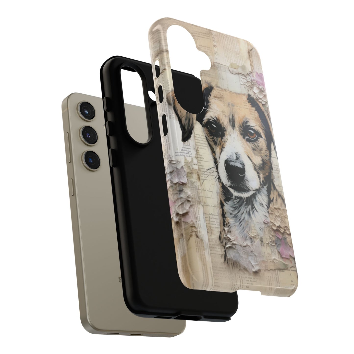 Vintage Collage Dog Portrait Mobile Cover – Artistic Mixed Media Design