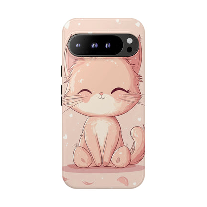 Kawaii Blush Kitty – Chibi Anime Cat Phone Case for iPhone, Samsung & Pixel