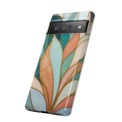 Geometric Leaves: Teal, Peach, and Gold Harmony