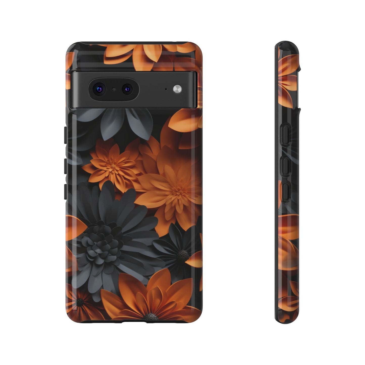 Orange & Black 3D Floral Mobile Case