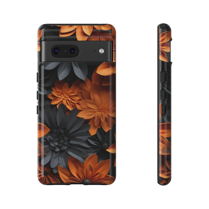 Orange & Black 3D Floral Mobile Case