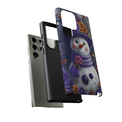 Cheerful Snowman With Colorful Floral Hat And Scarf phone case design
