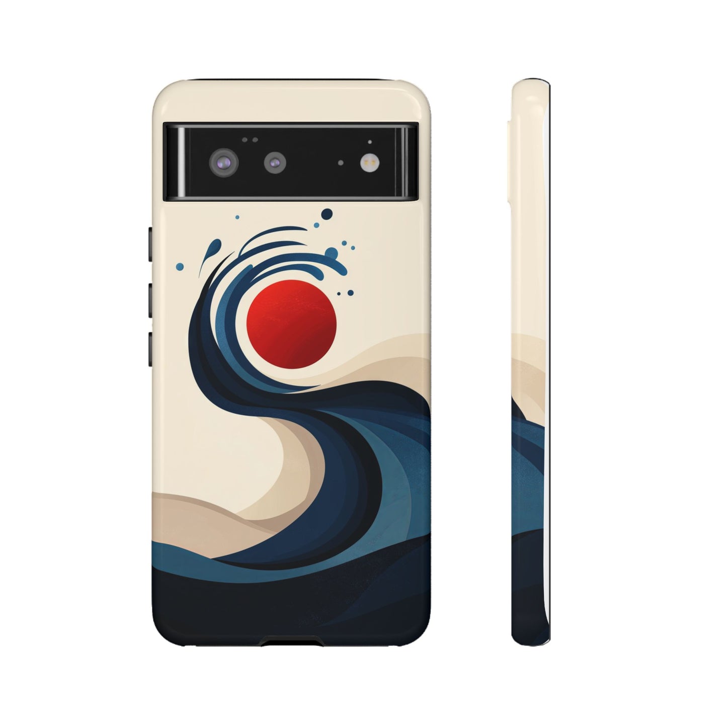 Red Sun Wave – Minimalist Abstract Ocean Case for iPhone, Google Pixel, Samsung