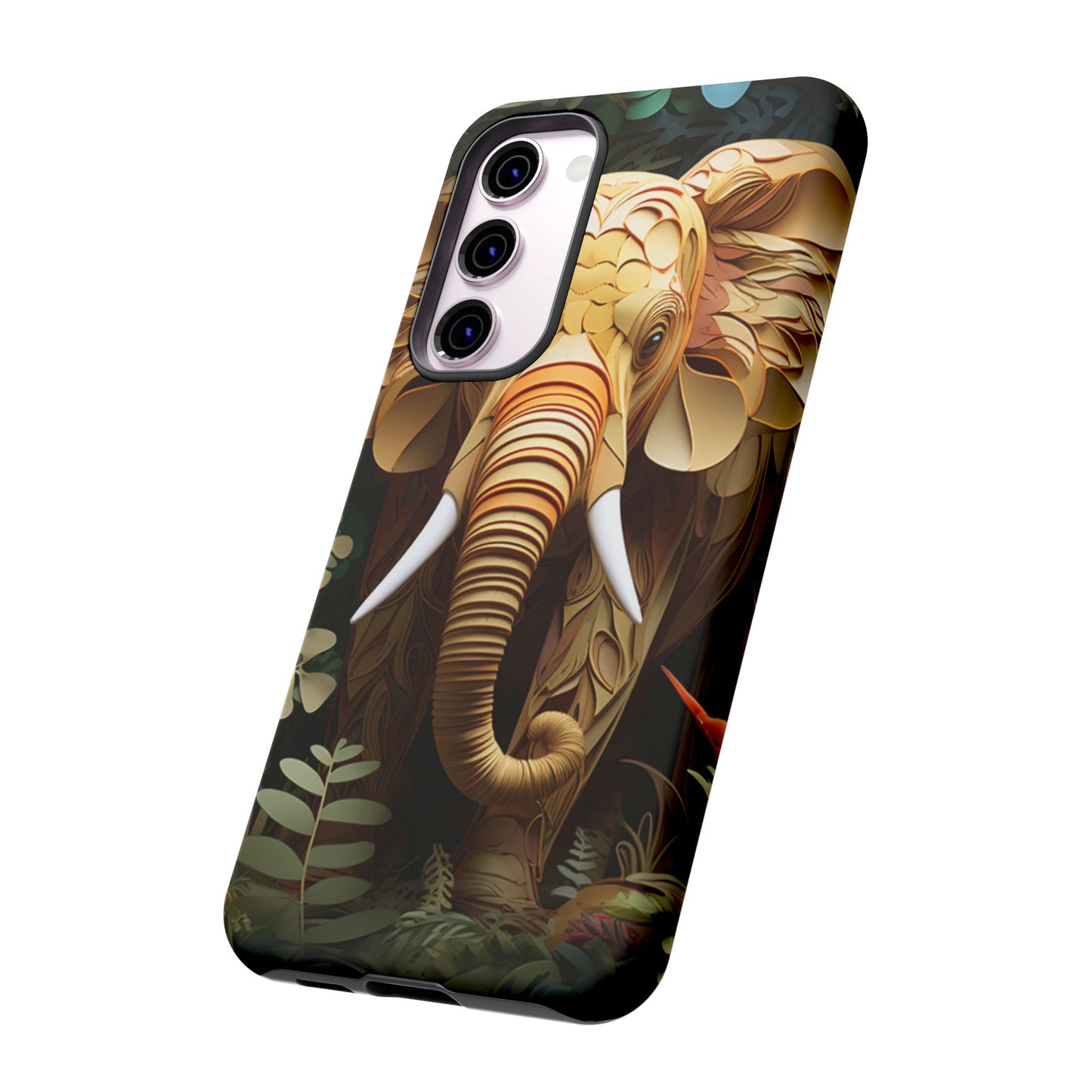 Golden Jungle Elephant Mobile Cover – Intricate Paper Art Design