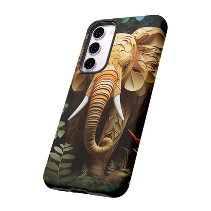 Golden Jungle Elephant Mobile Cover – Intricate Paper Art Design