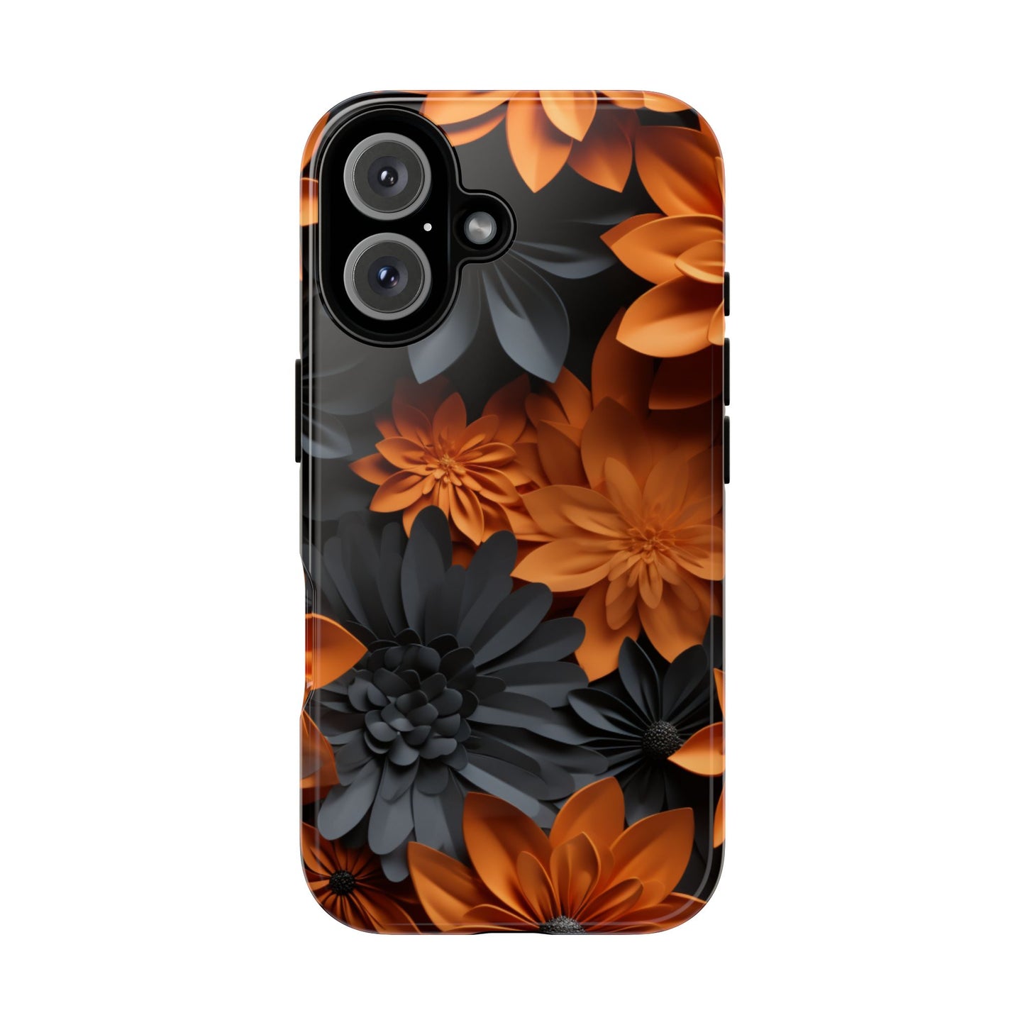 Orange & Black 3D Floral Mobile Case