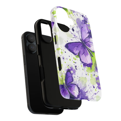 Vibrant Purple Butterfly Splash Mobile Cover – Artistic Green & Violet Aesthetic