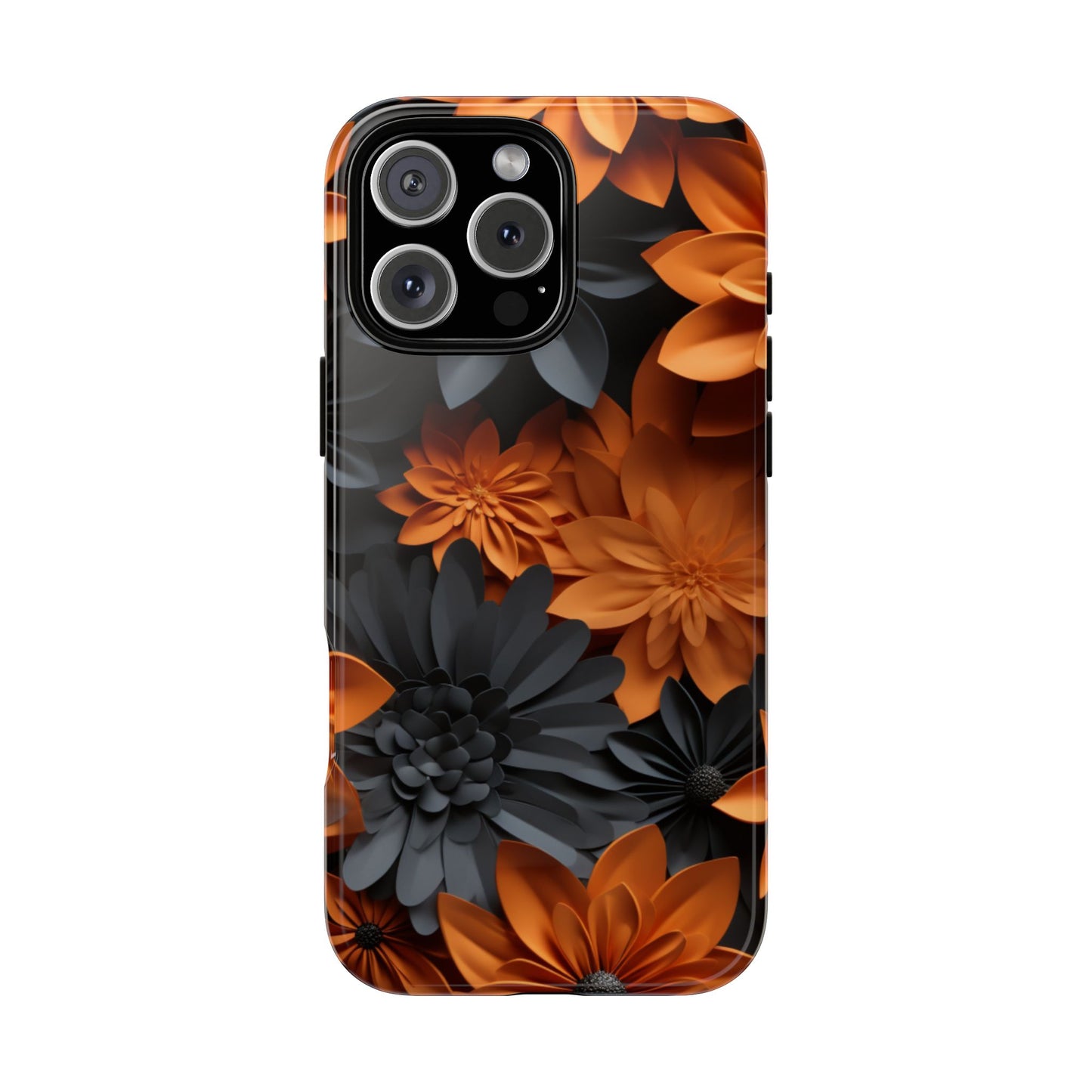 Orange & Black 3D Floral Mobile Case