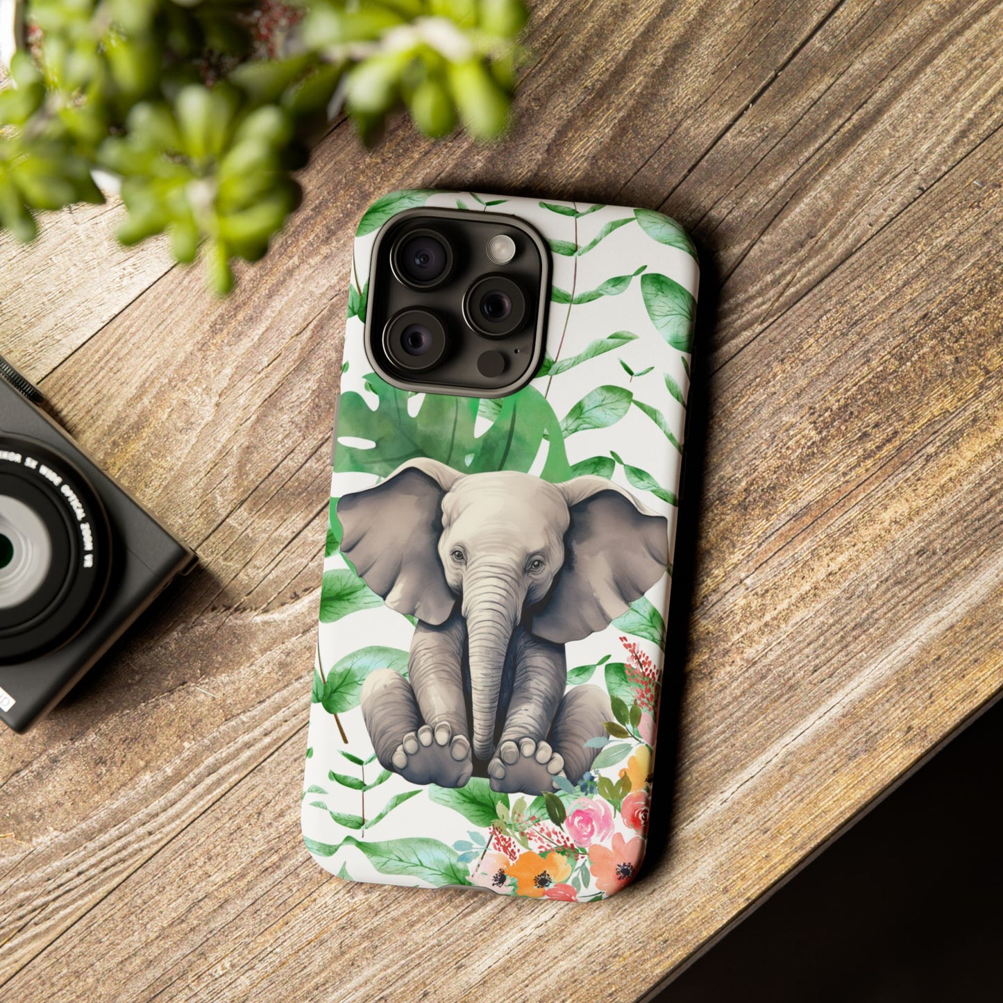 Cute Baby Elephant Mobile Cover – Floral & Tropical Aesthetic