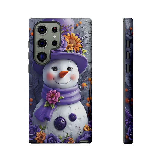 Cheerful Snowman With Colorful Floral Hat And Scarf phone case design
