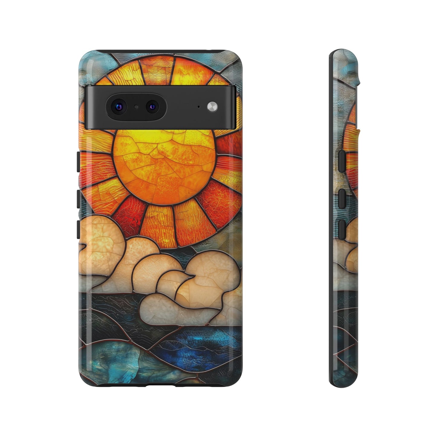 Modern Stained Glass Phone Case – Warm Tones & Abstract Landscape for iPhone, Samsung & Pixel