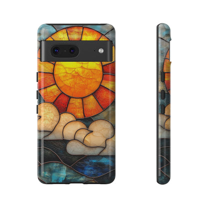 Modern Stained Glass Phone Case – Warm Tones & Abstract Landscape for iPhone, Samsung & Pixel