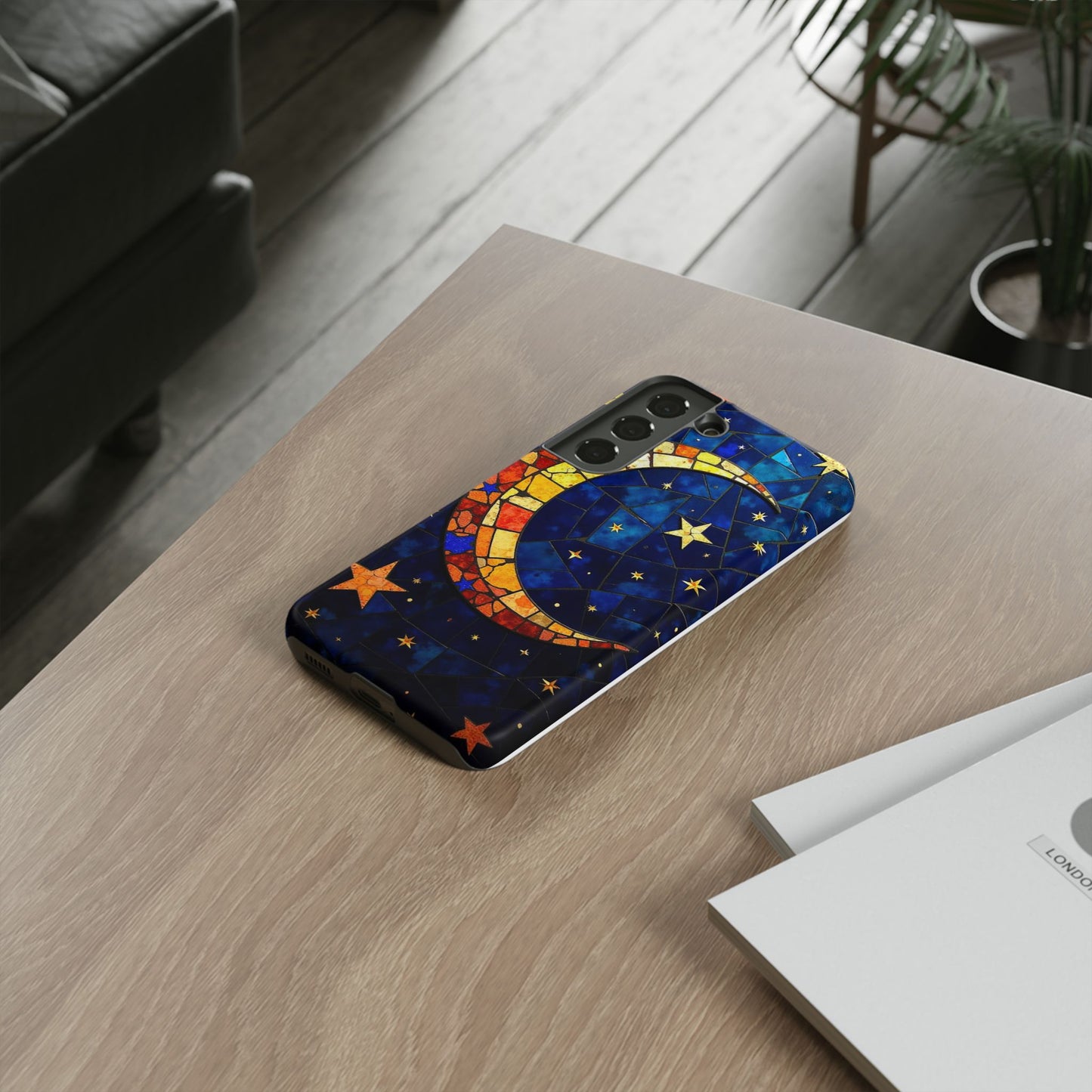 Celestial Crescent: Vibrant Moon and Stars Phone Case