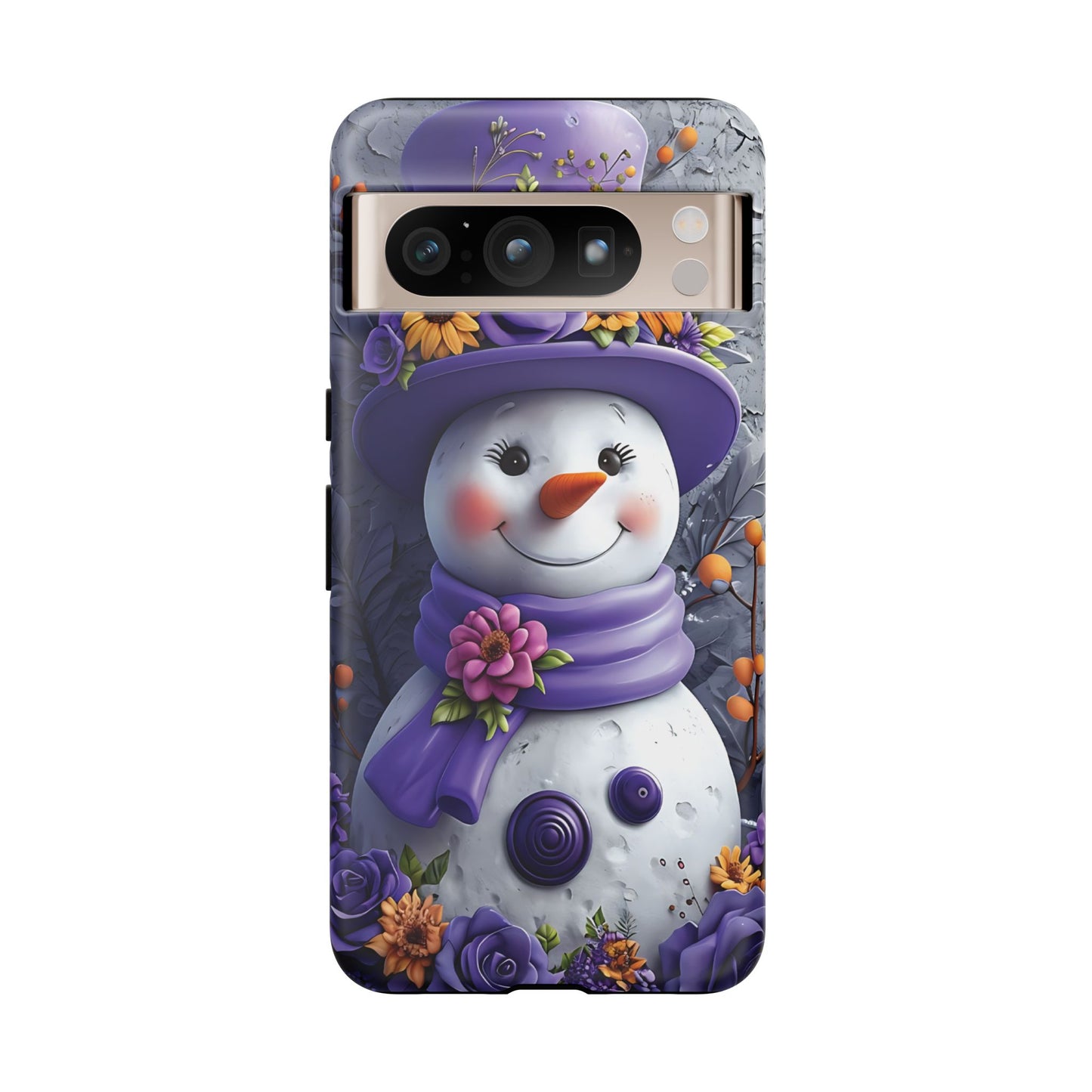 Cheerful Snowman With Colorful Floral Hat And Scarf phone case design