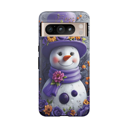 Cheerful Snowman With Colorful Floral Hat And Scarf phone case design
